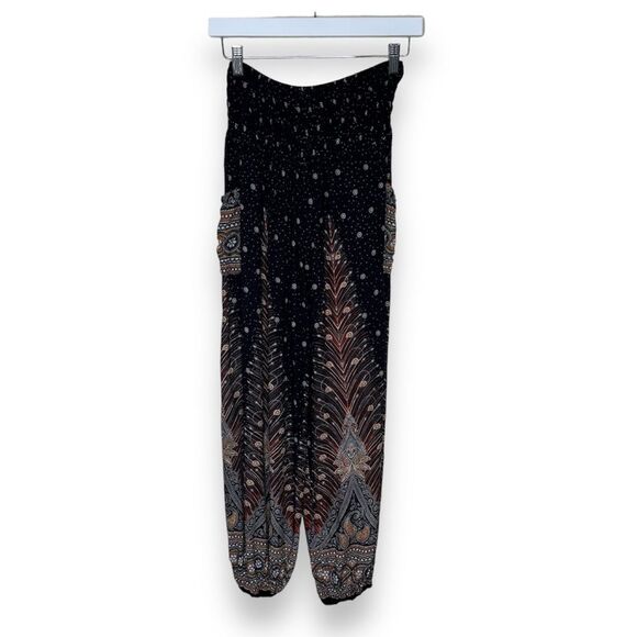 Kathmandu Imports Festival Boho Hippie Pants Peacock Feathers Women One Size - Picture 1 of 16